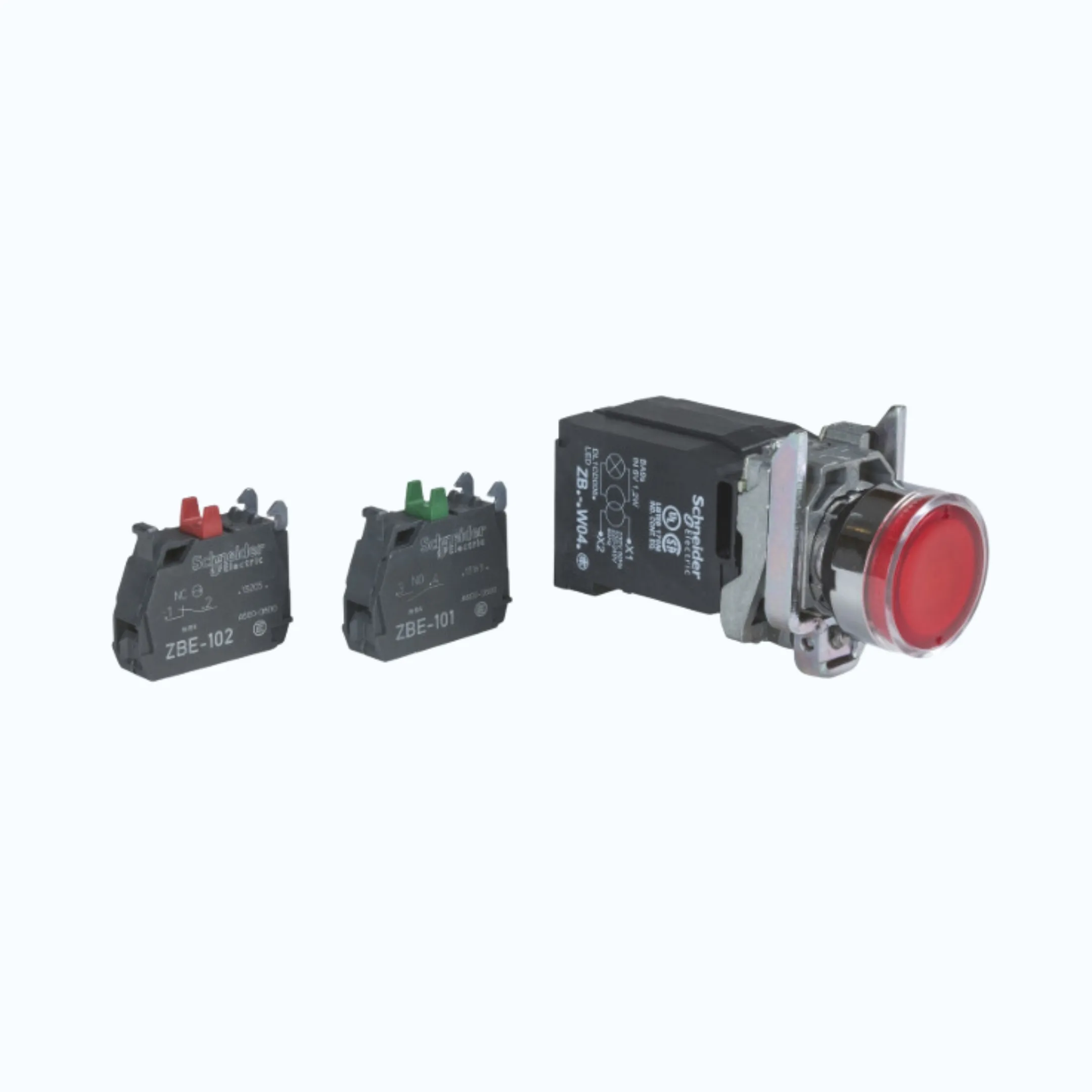 Schneider Push Button Iluminasi- 230 V AC 1 N/O + 1N/C Merah-XB4BW3445