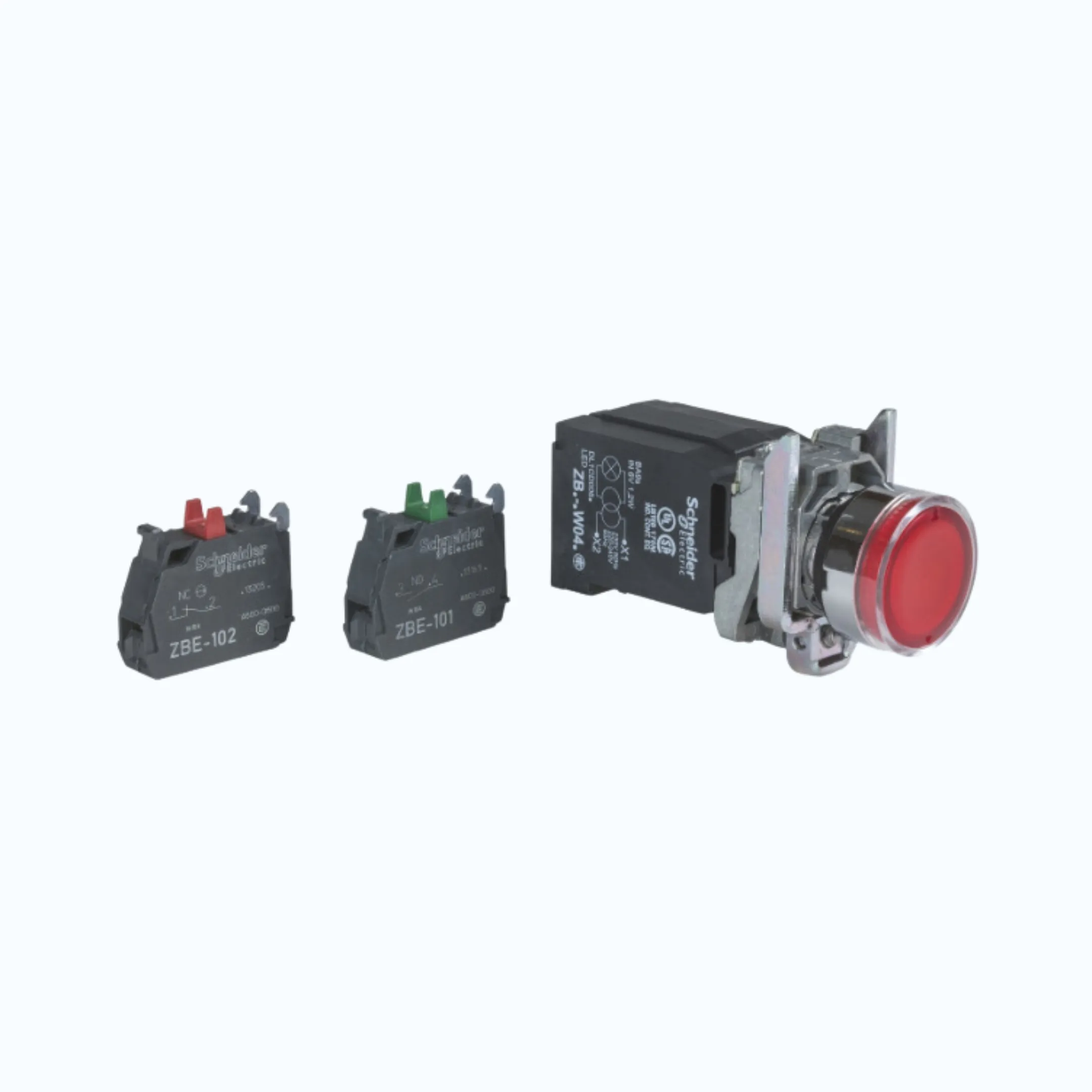 Schneider Push Button Iluminasi-110 … 120 V AC 1 N/O + 1N/C Merah-XB4BW3435