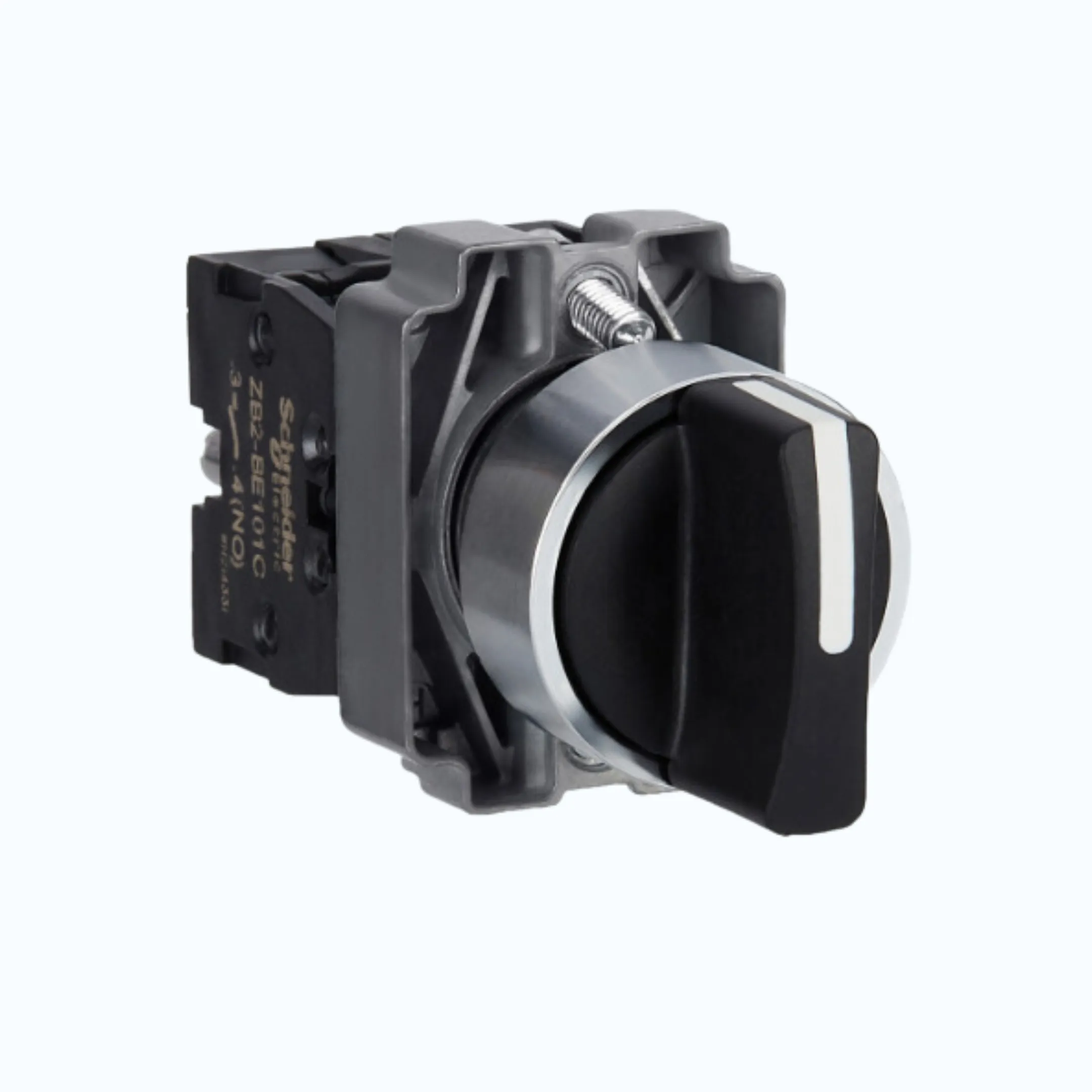 Schneider Selector Switch- Handle standar, warna Hitam-1 NO + 1 NC 2-spring retu