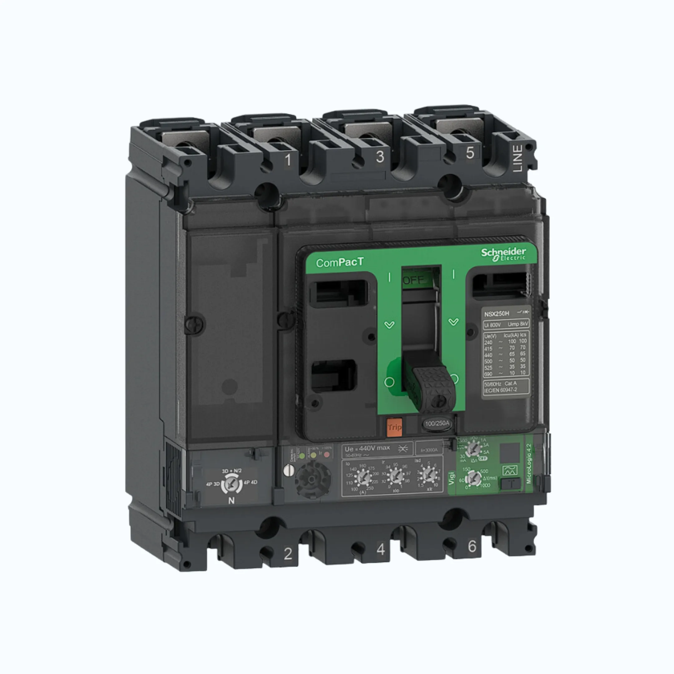 Schneider ComPacT NSX100 - 630A dengan H (70 kA)4P-MicroLogic Vigi 4.3 250-630 1