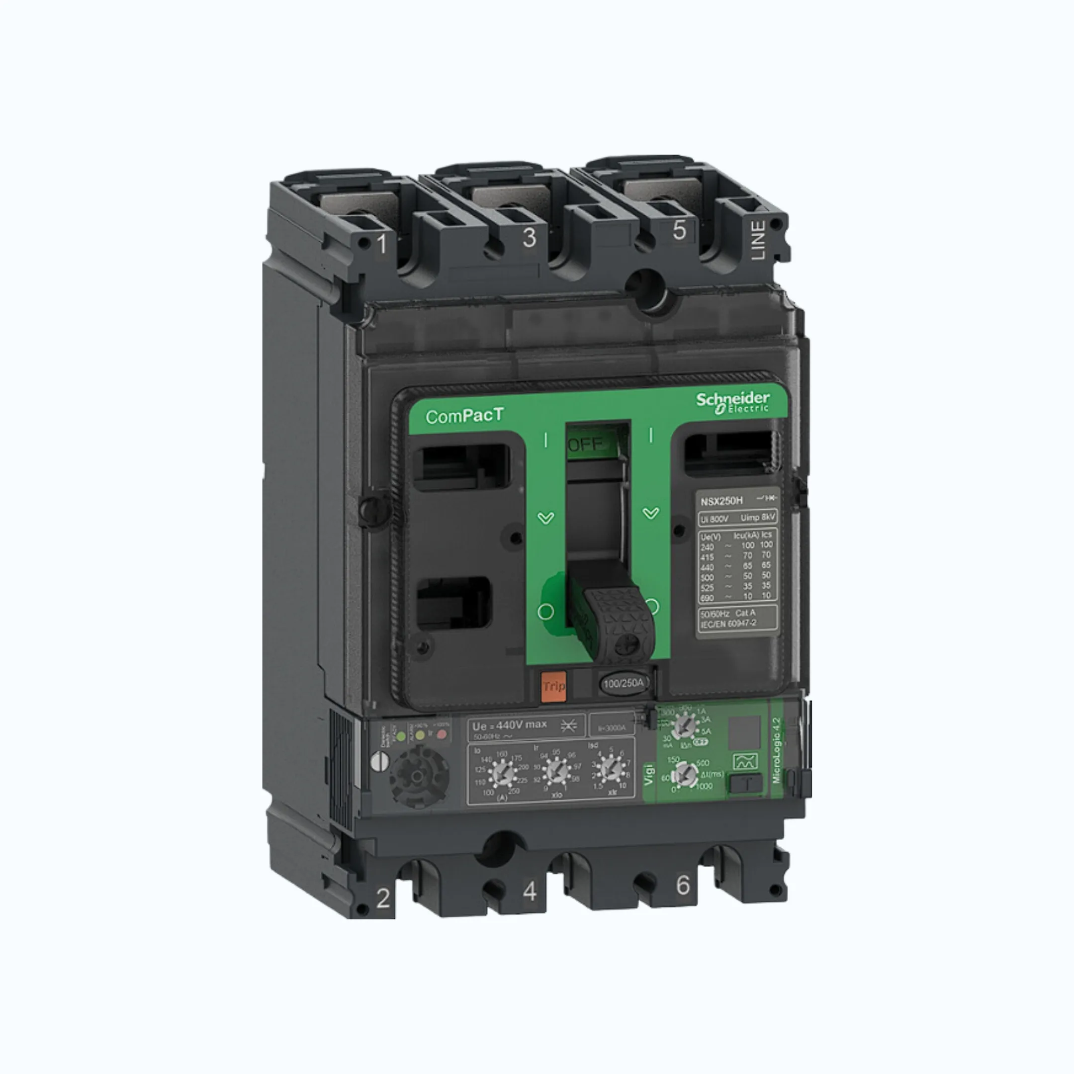 Schneider ComPacT NSX100 - 630A dengan H (70 kA)3P- MicroLogic Vigi 4.2 63-160 1