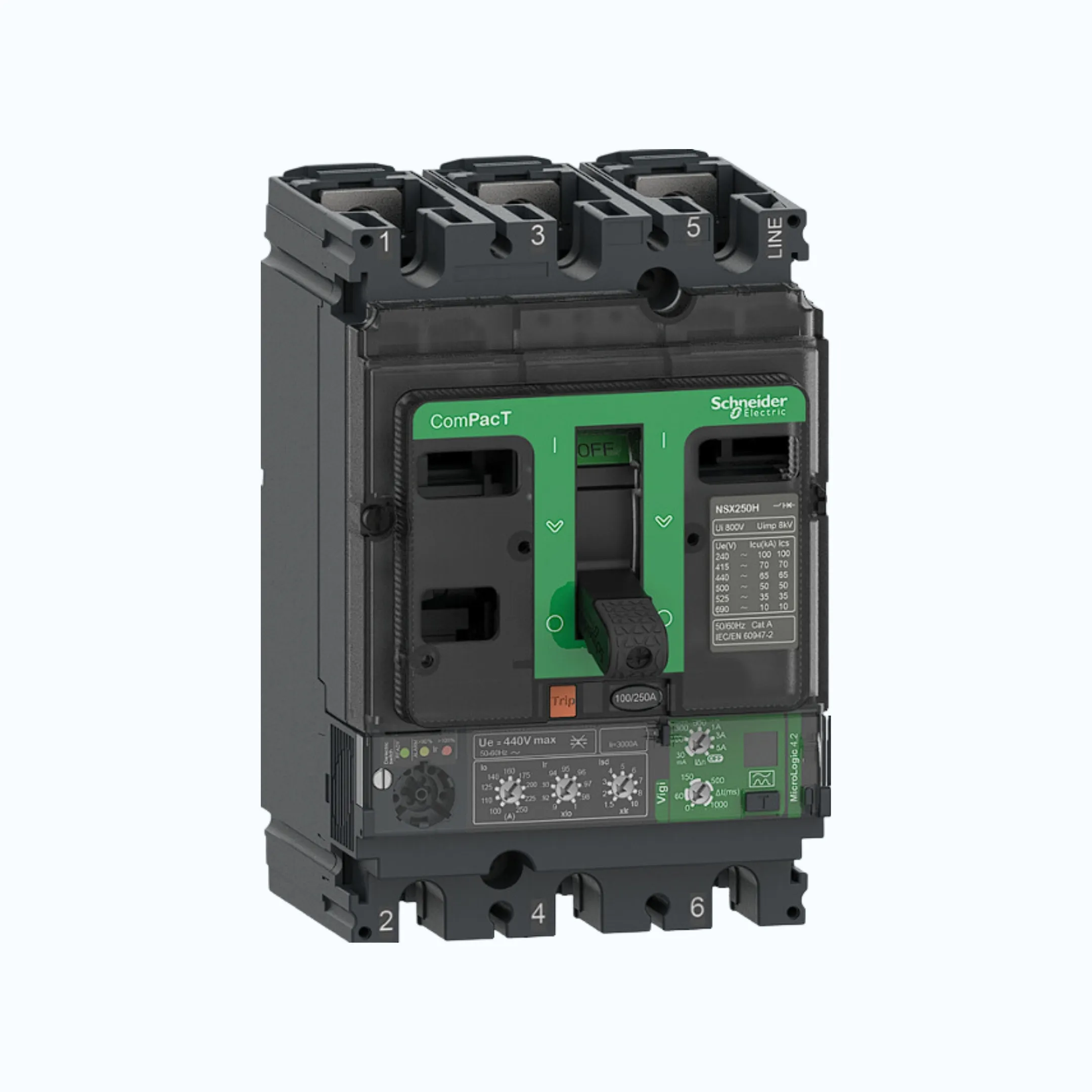 Schneider ComPacT NSX100 - 630A dengan H (70 kA)3P-MicroLogic Vigi 4.2 40-100 1.