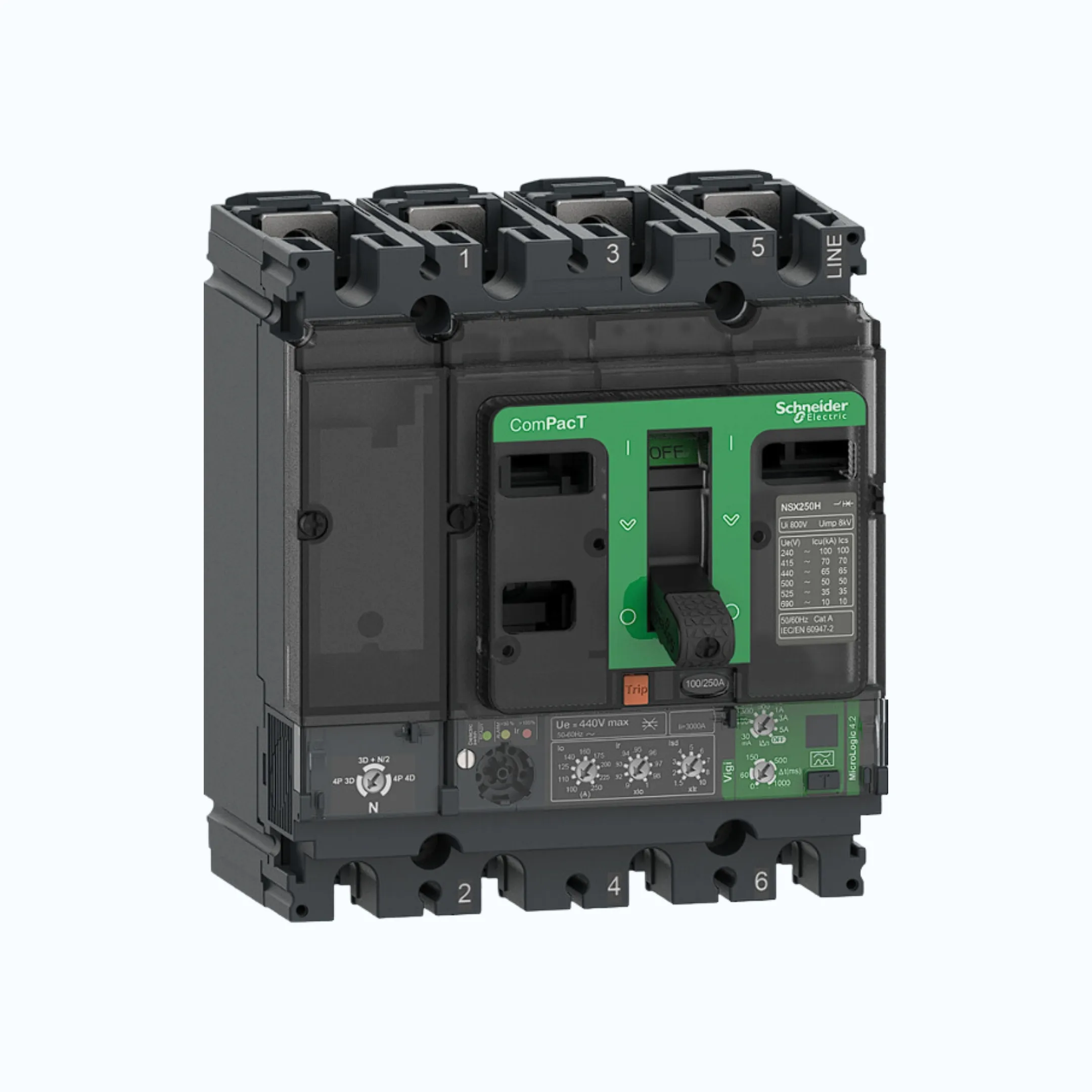 Schneider ComPacT NSX100 - 630A dengan N (50 kA)4P- MicroLogic Vigi 4.2 18-40 1.