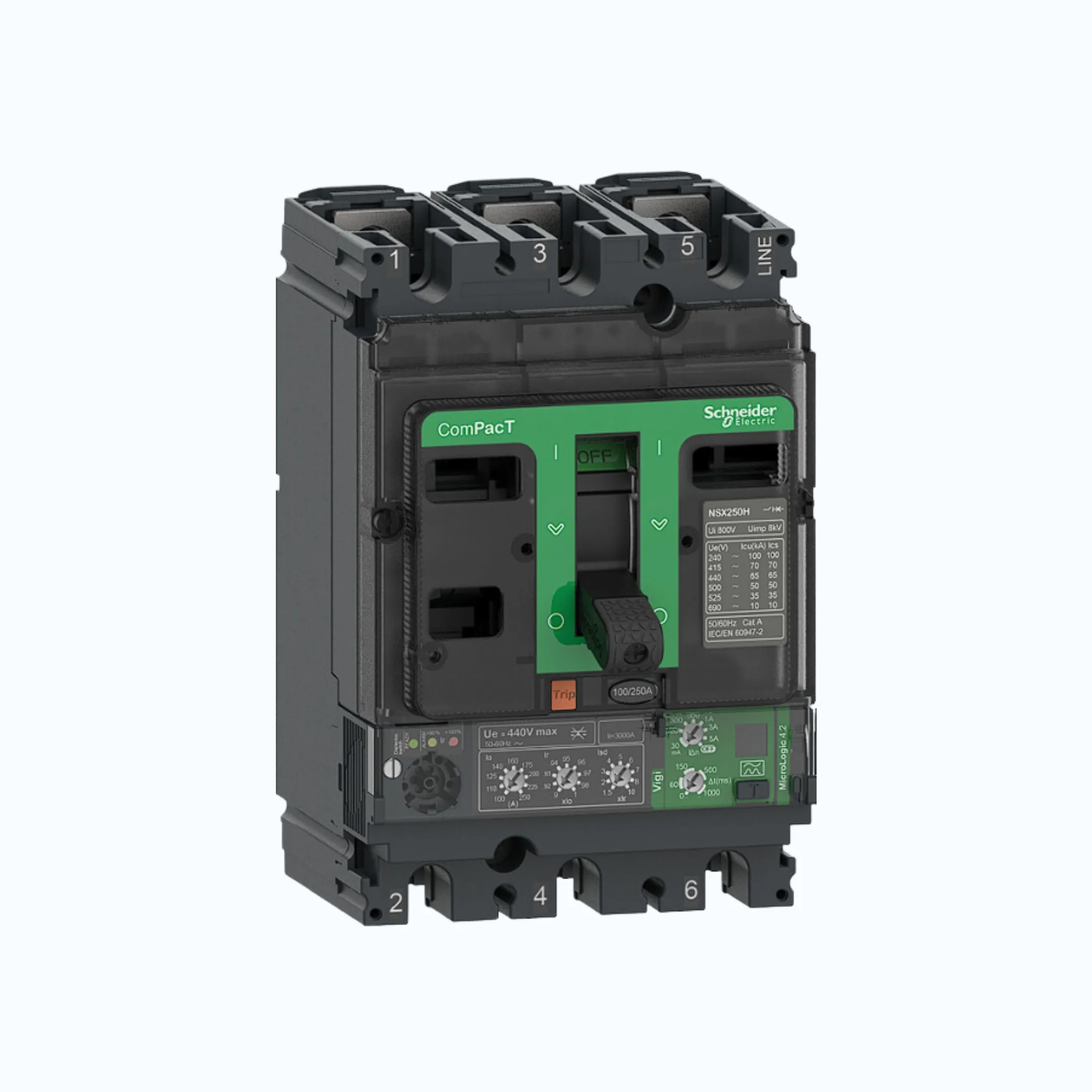 Schneider ComPacT NSX100 - 630A dengan N (50kA)3P-MicroLogic Vigi 4.3 250-630 1.