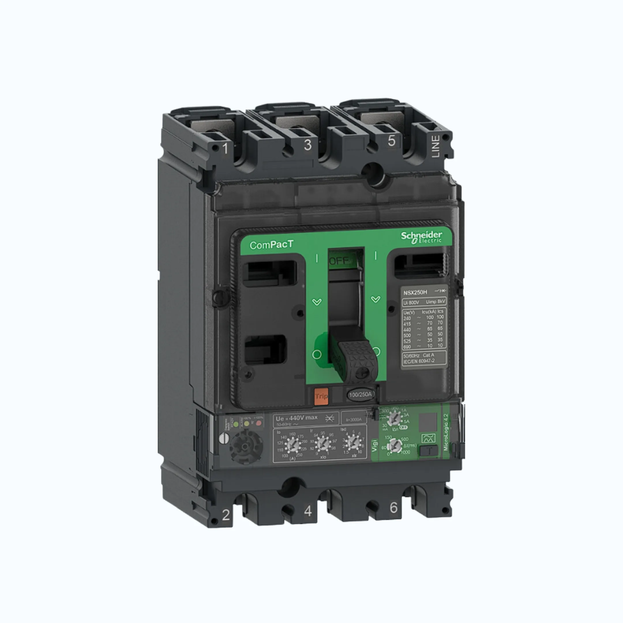 Schneider ComPacT NSX100 - 630A dengan N (50 kA)3P-MicroLogic Vigi 4.3 160-400 1