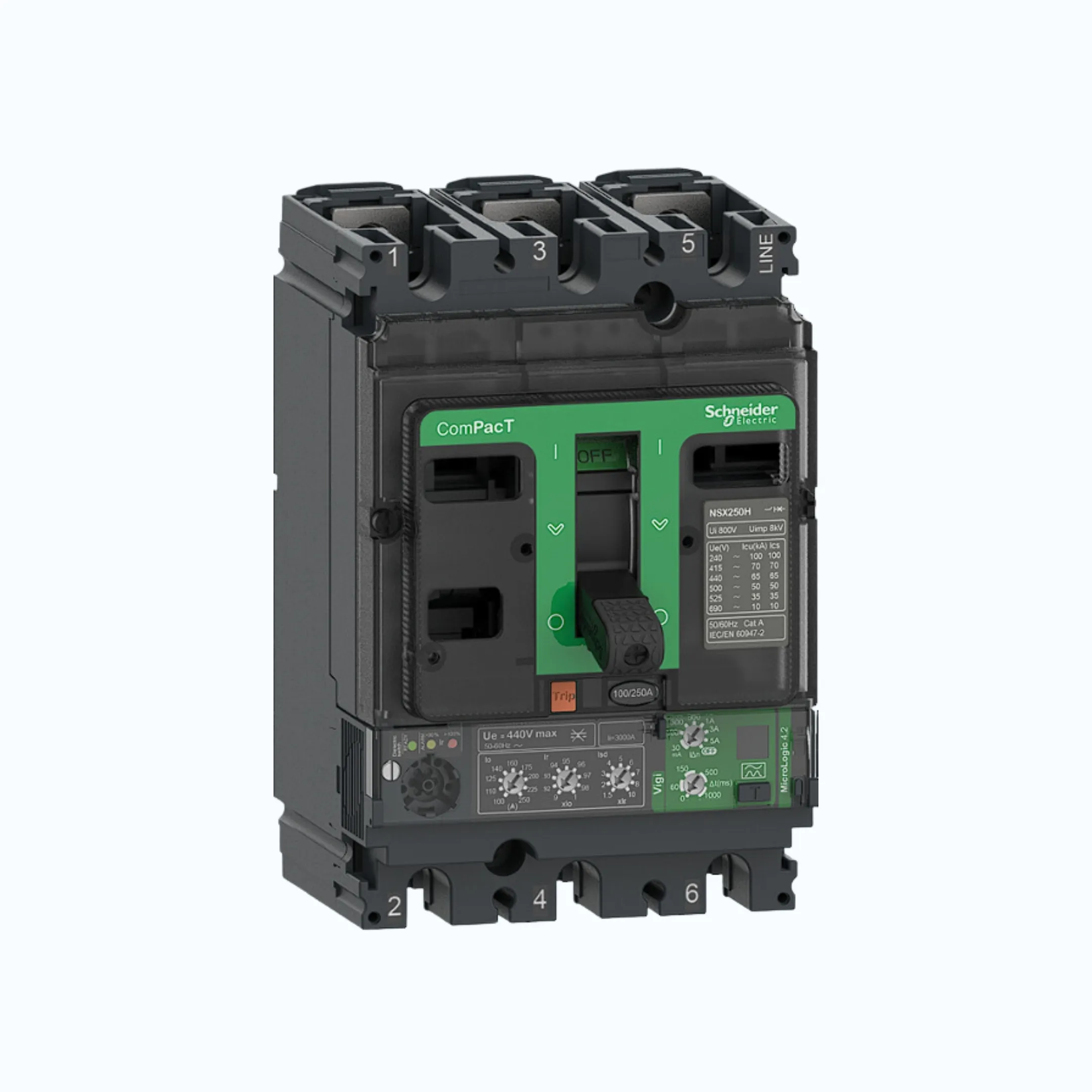 Schneider ComPacT NSX100 - 630A dengan N (50 kA)3P-MicroLogic Vigi 4.2 40-100 1.