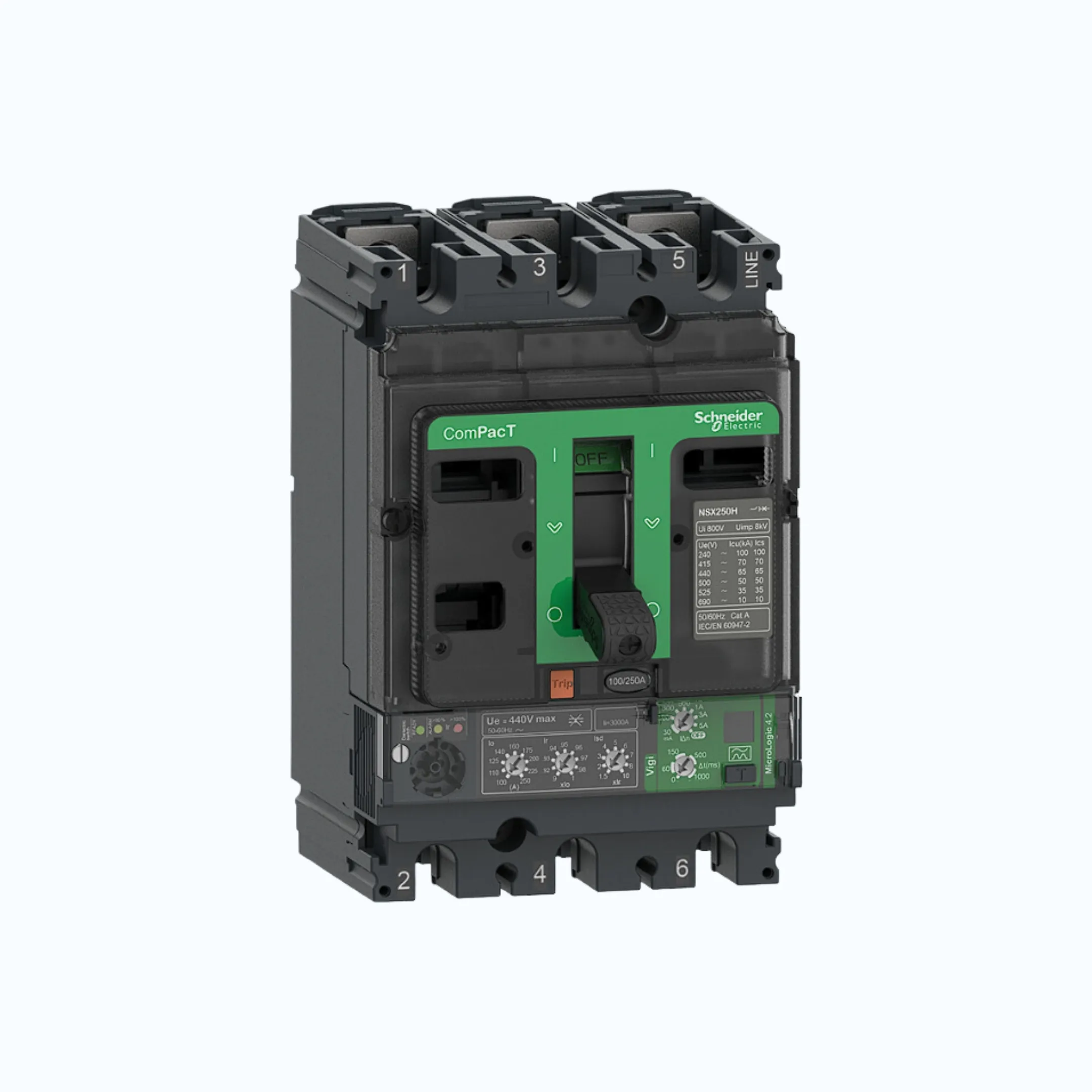 Schneider ComPacT NSX100 - 630A dengan F (36 kA) 3P- MicroLogic Vigi 4.2 18-40 1