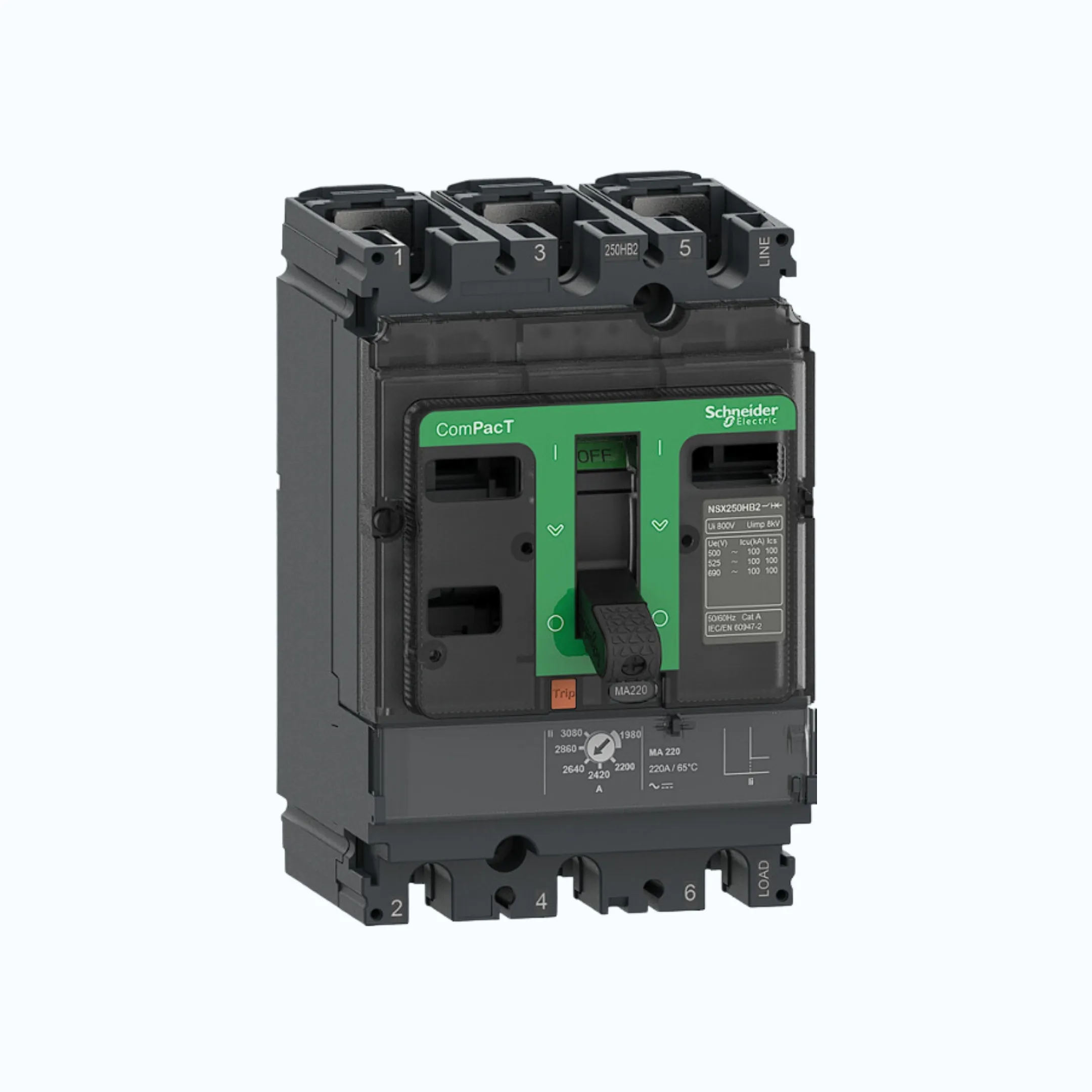 Schneider ComPacT NSX100 - 630A dengan H (70kA), 3P- MA 6.3A 6-14 x In- C10H3MA0