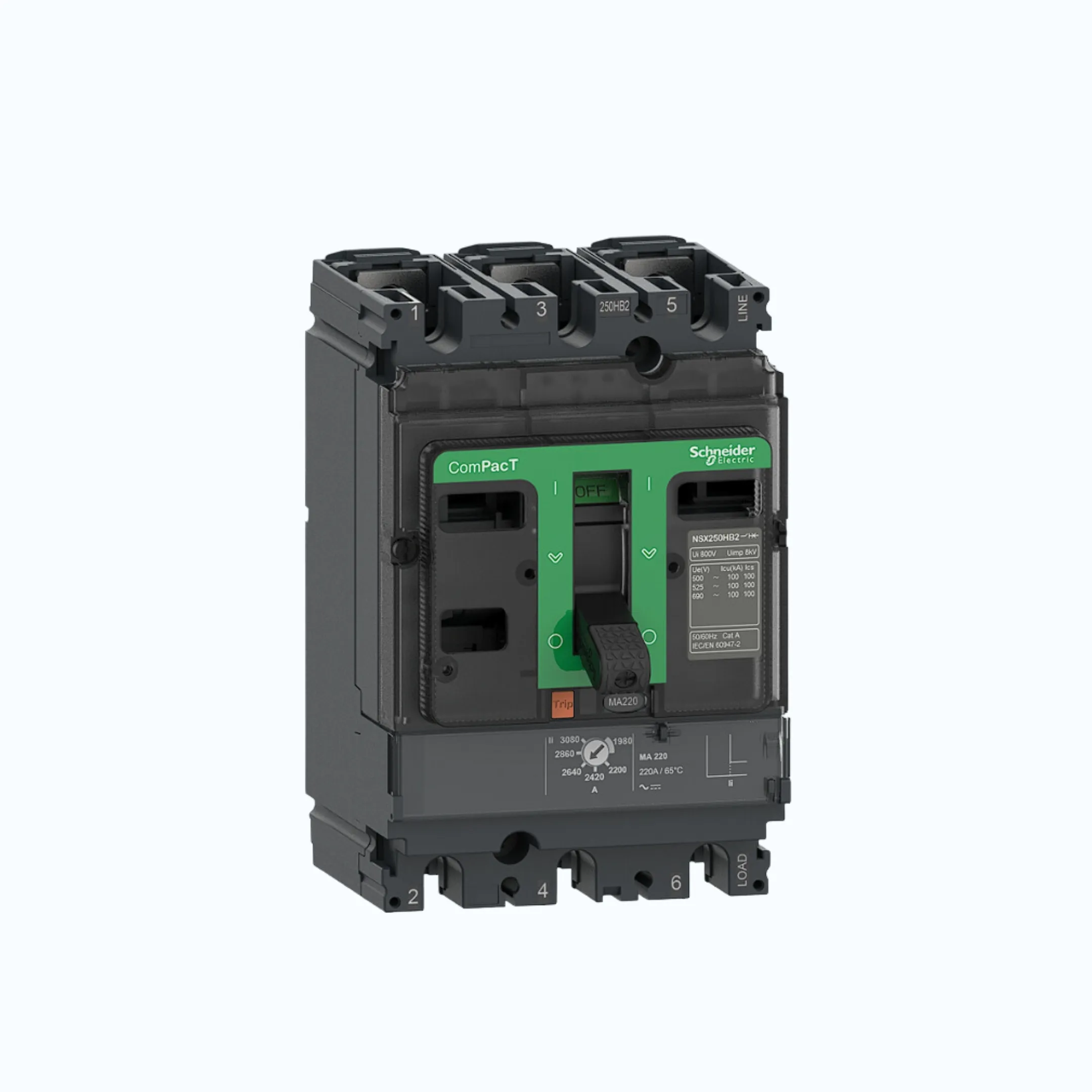 Schneider ComPacT NSX100 - 630A dengan N (50kA), 3P- MA 2.5A 6-14 x In- C10N3MA0