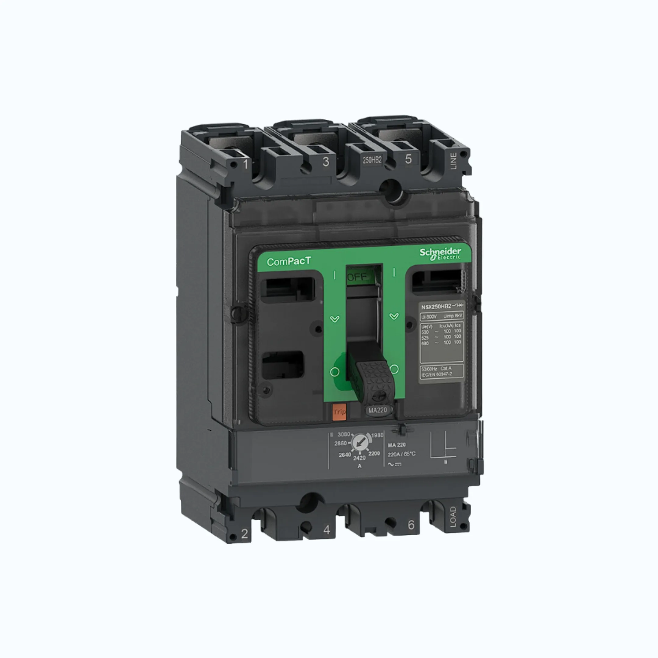 Schneider ComPacT NSX100 - 630A dengan F (36kA), 3P-MA 220A 9-14 x In- C25F3MA22