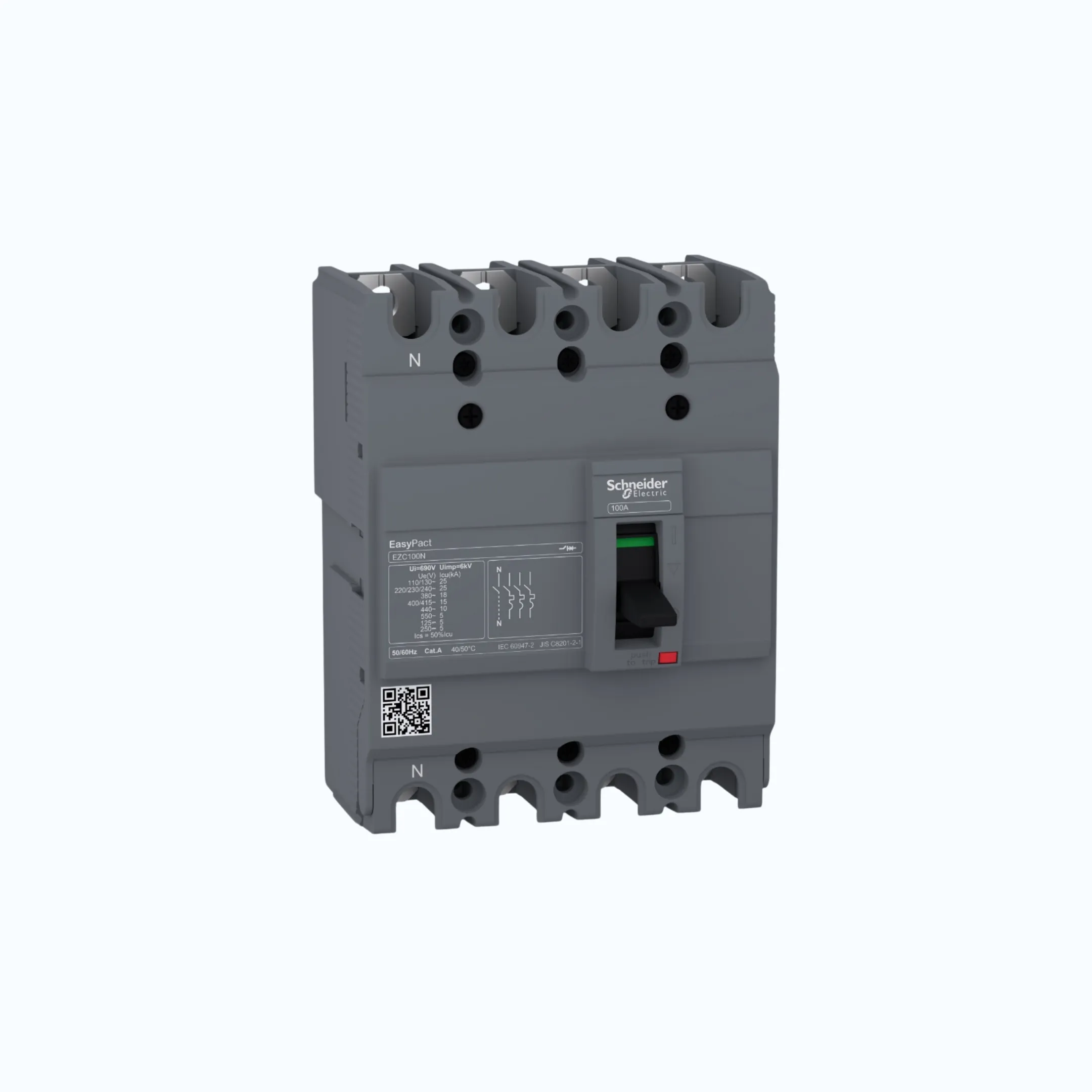 Schneider Easypact EZC100N (18 kA @380V AC / 15 kA @415V AC / 5 kA @125V DC; 250